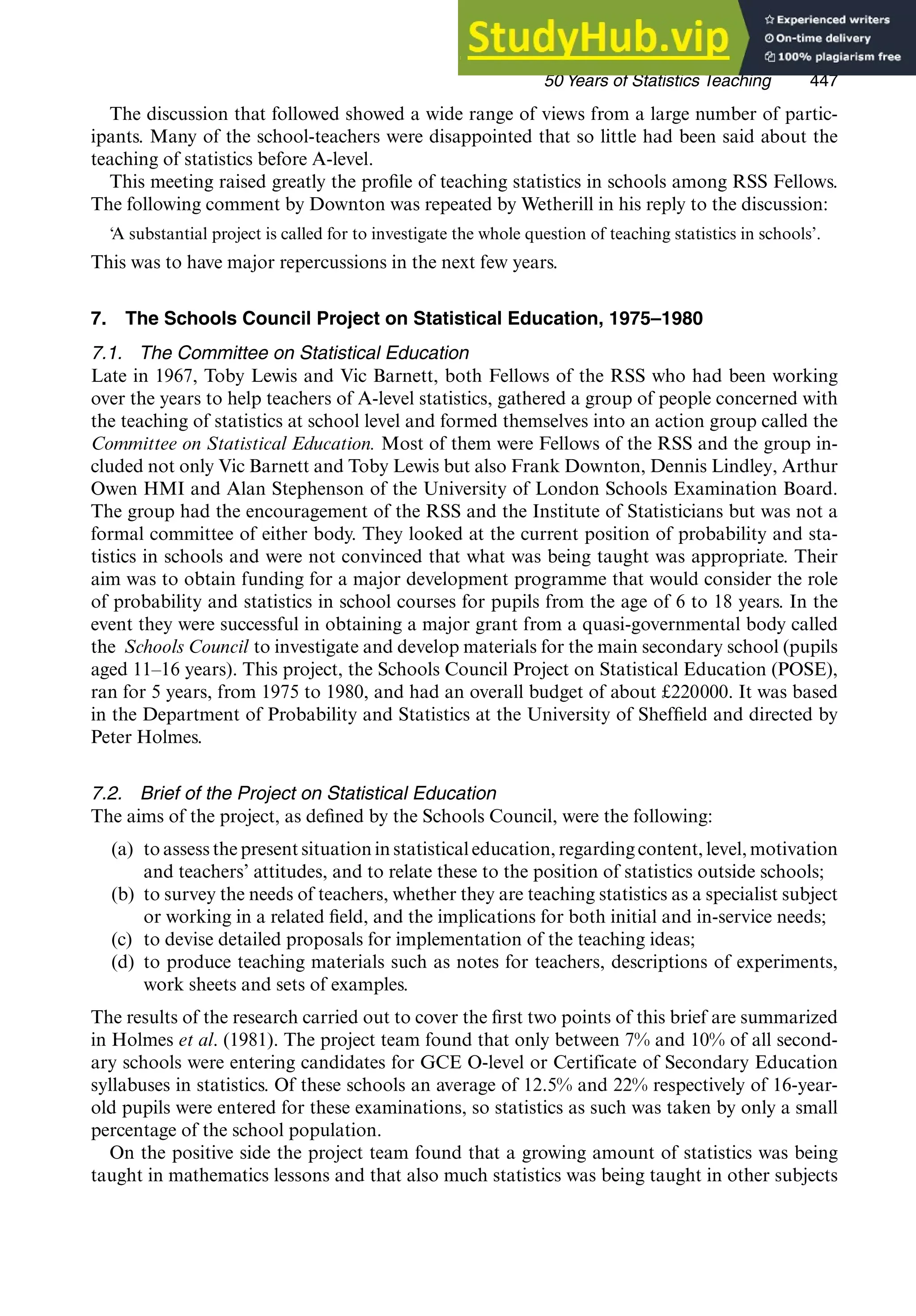 Lesson Comment Statistics 50 Years Of Statistics Teaching In English Schools Some Milestones | PDF