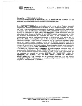 Contrato adjudicado por Pdvsa Petrocarabobo a CARBER C.A.