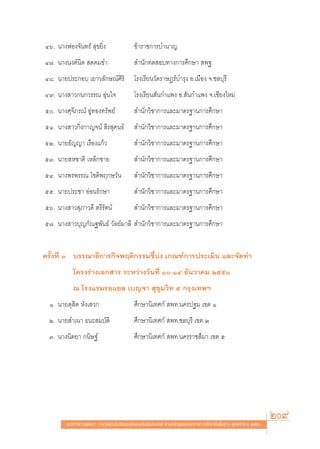 Ùˆ. π“ßøÕß®—π∑√å  ÿ¢¬‘Ëß                     ¢â“√“™°“√∫”π“≠
Ù˜. π“ßπß§åπ‘μ  ¥§¡¢”                         ”π—°∑¥ Õ∫∑“ß°“√»÷°…“  æ∞.
Ù¯. π“¬ª√–°Õ∫ ‡¬“«≈—°…≥å»‘√‘                 ‚√ß‡√’¬π«—¥√“…Æ√å∫”√ÿß Õ.‡¡◊Õß ®.™≈∫ÿ√’
Ù˘. π“ß “«°π°«√√≥ Õÿàπ„®                     ‚√ß‡√’¬π —π°”·æß Õ. —π°”·æß ®.‡™’¬ß„À¡à
ı. π“ß»ÿ®’¿√≥å ÕŸà∑Õß∑√—æ¬å                  ”π—°«‘™“°“√·≈–¡“μ√∞“π°“√»÷°…“
ıÒ. π“ß “«°‘Ëß°“≠®πå  ‘√ ÿ§π∏å                ”π—°«‘™“°“√·≈–¡“μ√∞“π°“√»÷°…“
ıÚ. π“¬∏—≠≠“ ‡√◊Õß·°â«                        ”π—°«‘™“°“√·≈–¡“μ√∞“π°“√»÷°…“
ıÛ. π“¬ À™“μ‘ ‡À≈Á°™“¬                        ”π—°«‘™“°“√·≈–¡“μ√∞“π°“√»÷°…“
ıÙ. π“ßæ√æ√√≥ ‚™μ‘æƒ°…«—π                     ”π—°«‘™“°“√·≈–¡“μ√∞“π°“√»÷°…“
ıı. π“¬ª√–™“ ÕàÕπ√—°…“                        ”π—°«‘™“°“√·≈–¡“μ√∞“π°“√»÷°…“
ıˆ. π“ß “« ÿ¿“«¥’ μ√’√—μπå                    ”π—°«‘™“°“√·≈–¡“μ√∞“π°“√»÷°…“
ı˜. π“ß “«∫ÿ≠°—≥∞æ—π∏å «—≈¬å¡“≈’  ”π—°«‘™“°“√·≈–¡“μ√∞“π°“√»÷°…“


§√—Èß∑’Ë Û ∫√√≥“∏‘°“√°‘®æƒμ‘°√√¡™’È∫àß ‡°≥±å°“√ª√–‡¡‘π ·≈–®—¥∑”
           ‚§√ß√à“ß‡Õ° “√ √–À«à“ß«—π∑’Ë Ò-ÒÙ ∏—π«“§¡ ÚııÒ
           ≥ ‚√ß·√¡√Õ·¬≈ ‡∫≠®“  ÿ¢ÿ¡«‘∑ ı °√ÿß‡∑æœ
  Ò. π“¬¥ÿ ‘μ À—ß‡ «°                        »÷°…“π‘‡∑»°å  æ∑.π§√ª∞¡ ‡¢μ Ò
 Ú. π“¬ ”‡π“ ∏π– ¡∫—μ‘                       »÷°…“π‘‡∑»°å  æ∑.™≈∫ÿ√’ ‡¢μ Ú
 Û. π“ßπ‘μ¬“ °π‘…∞å                          »÷°…“π‘‡∑»°å  æ∑.π§√√“™ ’¡“ ‡¢μ ı




        ·π«∑“ß°“√æ—≤π“ °“√«—¥·≈–ª√–‡¡‘π§ÿ≥≈—°…≥–Õ—πæ÷ßª√– ß§å μ“¡À≈—° Ÿμ√·°π°≈“ß°“√»÷°…“¢—Èπæ◊Èπ∞“π æÿ∑∏»—°√“™ ÚııÒ
                                                                                                                      209
 