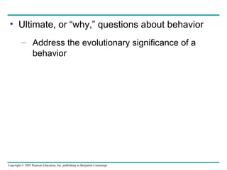 Ultimate, or “why,” questions about behavior Address the evolutionary significance of a behavior 