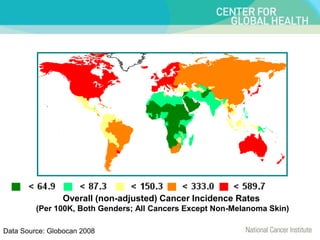 Data Source: Globocan 2008
Overall (non-adjusted) Cancer Incidence Rates
(Per 100K, Both Genders; All Cancers Except Non-Melanoma Skin)
 