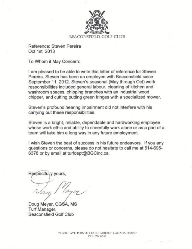 reference letter beaconsfield golf club doug meyer letter reference