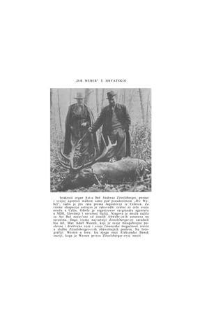 ,D-R WEBER" U HRVATSKOJ

Istaknuti organ Ast-a Beč Andreas Zitzelsberger, poznat
i svojoj agenturi mahom samo pod pseudonimom ,,D-r Weber", radio je pre rata prema Jugoslaviji iz Celovca. Za
vreme okupacije ustrojio je rukovodni centar za celu svoju
mrežu u Celju. Odatle je organizovao razgranatu agenturu
u NDH, Sloveniji i severnoj Italiji. Njegova je mreža radila
za Ast Beč nezav'sno cd ostalih Abwehr-ovih ustanova na
terenima. Dugo vreme najvažniji Zitzelsberger-ov saradnik
bio inž. Max Adolf Westen, koji je svoje mnogobrojne poslovne i društvene veze i svoje finansiske mogućnosti stavio
u službu Zitzelsberger-cvih obaveštajnih poslova. Na fotografiji: Westen u lovu. Iza njega stoji Aleksandar Benak
stariji, koga je Westen priveo Zitzelsberger-ovoj mreži

 
