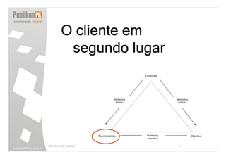 O cliente em
         segundo lugar




TÉCNICAS DE VENDAS       4
 