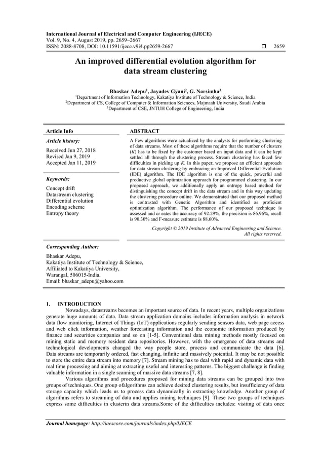 An Improved Differential Evolution Algorithm for Data Stream Clustering ...