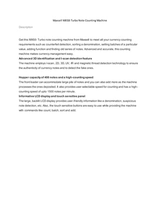 Turbo Notes Maxsell MX50i Turbo Note Counting Machine | DOCX