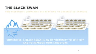 H O W R E S P O N S I V E C O M P A N I E S A R E R E A C T I N G T O U N E X P E C T E D C H A N G E S
THE BLACK SWAN
41
SOMETIMES, A BLACK SWAN IS AN OPPORTUNITY TO SPIN OFF
AND TO IMPROVE YOUR STRUCTURE
 