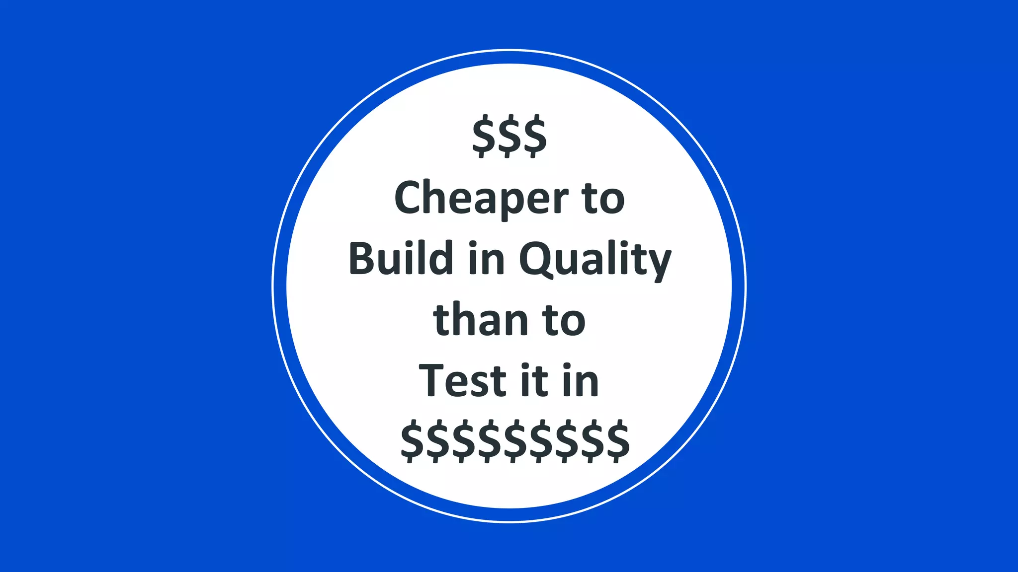 $$$
Cheaper to
Build in Quality
than to
Test it in
$$$$$$$$$
 