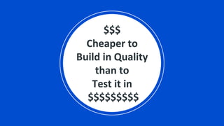 $$$
Cheaper to
Build in Quality
than to
Test it in
$$$$$$$$$
 