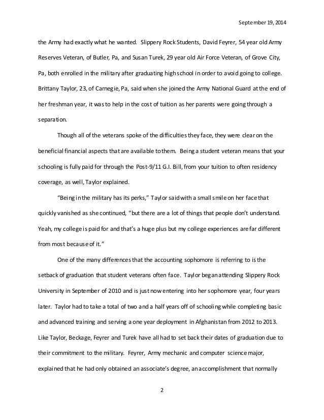 Feature Journalism Student Veteran Feature Story