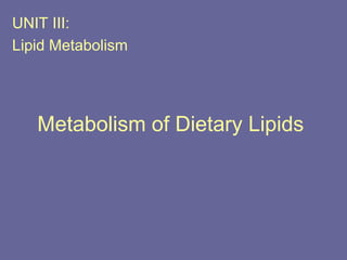 Metabolism of Dietary Lipids
UNIT III:
Lipid Metabolism
 