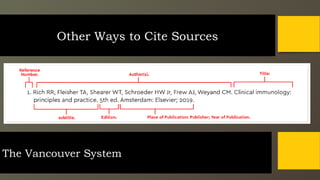 Other Ways to Cite Sources
The Vancouver System
 