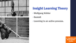 Insight Learning Theory
• Wolfgang Köhler
• Gestalt
• Learning is an active process.
 