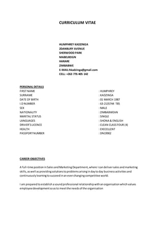 Zim Cv.pdf HUMPHREY CURRICULUM VITAE | PDF