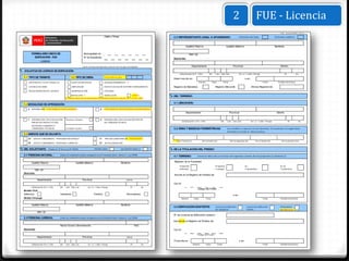 2                             FUE - Licencia
                                                                                                                                                                                                                                                                                                FUE - Licencia (PAG. 2 de 7)

                                                                                                    (Sello y Firma)                                          2.3 REPRESENTANTE LEGAL O APODERADO:                                              PERSONA NATURAL                             PERSONA JURÍDICA



                                                                                                                                                                           Apellido Paterno                                    Apellido Materno                                            Nombres


            FORMULARIO ÚNICO DE                                          Municipalidad de                                                                                        DNI / CE
              EDIFICACIÓN - FUE                                          Nº de Expediente
                                                                                                                                                             Domicilio
                      LICENCIA

                                                                       Llenar con letra de imprenta y marcar con X lo que corresponda                                              Departamento                                        Provincia                                                Distrito

1. SOLICITUD DE LICENCIA DE EDIFICACIÓN:
                                                                                                                                                                  Urbanización /A.H. / Otro              Mz      Lote Sub Lote                 Av / Jr. / Calle / Pasaje                               Nº          Int.
  1.1 TIPO DE TRÁMITE:                                   1.2 TIPO DE OBRA:                          Fecha inicio de obra
                                                                                                                                                             Poder inscrito en:                                                                        o en:
      ANTEPROYECTO EN CONSULTA                            EDIFICACIÓN NUEVA                         ACONDICIONAMIENTO (*)                                                                   Asiento           Fojas          Tomo                                            Ficha           Partida Electrónica

      LICENCIA DE OBRA                                    AMPLIACIÓN                                PUESTA EN VALOR HISTORICO MONUMENTAL                     Registro de Mandatos                                Registro Mercantil                            Oficina Registral de:
      REGULARIZACIÓN DE LICENCIA                          REMODELACIÓN                              CERCADO

                                                         REFACCIÓN (*)                              DEMOLICIÓN                           OTROS             3. DEL TERRENO:
                                                  (*) Sólo para obras que constituyen parte del Patrimonio Cultural de la Nación - Art. 9° Ley N° 29090

                                                                                                                                                             3.1 UBICACIÓN:
  1.3 MODALIDAD DE APROBACIÓN:
      A     APROBACIÓN       CON FIRMA DE PROFESIONALES                                        B    CON FIRMA DE PROFESIONALES RESPONSABLES
                                                                                                                                                                           Departamento                                             Provincia                                               Distrito

      C     APROBACIÓN CON EVALUACIÓN              Revisores Urbanos                           D    APROBACIÓN CON EVALUACIÓN PREVIA
                                                                                                                                                                       Urbanización / A.H. / Otro                        Mz     Lote Sub Lote                  Av / Jr. / Calle / Pasaje                    Nº        Int.
            PREVIA DE PROYECTO POR                                                                  DE COMISIÓN TÉCNICA
            REVISORES URBANOS O
            COMISIONES TÉCNICAS                    Comisión Técnica                                                                                          3.2 ÁREA Y MEDIDAS PERIMÉTRICAS:                                   (Las medidas se expresan con dos decimales. Si el perímetro es irregular debe
                                                                                                                                                                                                                                describirlo en el rubro 8 - Observaciones)
  1.4 ANEXOS QUE SE ADJUNTA:
      "A"     DATOS CONDÓMINOS - PERSONAS NATURALES                                          "C"     PRE-DECLARATORIA DE EDIFICACIÓN
                                                                                                                                                               Á rea Total (m2.)               Por el frente (m)                    Por la izquierda (m)            Por el fondo (m)             Por la derecha (m)
      "B"     DATOS CONDÓMINOS - PERSONAS JURÍDICAS                                          "D"     AUTOLIQUIDACIÓN


2. DEL SOLICITANTE:            (Según art. 8º de la Ley Nº 29090)                      PROPIETARIO                        NO PROPIETARIO (*)               4. DE LA TITULACIÓN DEL PREDIO:

  2.1 PERSONA NATURAL :                     (Datos de condóminos deben consignarse en el Formulario Único / Anexo A - Ley 29090)
                                                                                                                                                             4.1 TERRENO:               (Llenar los datos sólo si el terreno está registrado a nombre del (los) propietario (s) solicitante (s)

                                                                                                                                                             Régimen de la Propiedad:
            Apellido Paterno                                   Apellido Materno                                           Nombres
                                                                                                                                                                  Propiedad                                      Propiedad                             En                                       Nº de
                                                                                                                                                                  Individual                                     Conyugal                              Copropiedad                              Condóminos
               DNI / CE
  Dom icilio
                                                                                                                                                             Inscrito en el Registro de Predios de:

                  Departamento                                         Provincia                                                 Distrito
                                                                                                                                                             Con el:
            Urbanización /A.H. / Otro       Mz    Lote Sub Lote                Av / Jr. / Calle / Pasaje                              Nº            Int.
                                                                                                                                                                                        Código del Predio
  Estado Civil
  Soltero(a)                                Casado(a)                                 Viudo(a)                                   Divorciado(a)                                                                                         o en:
  Del(la) Cónyuge                                                                                                                                                      Asiento       Fojas            Tomo                                                                   Ficha              Partida Electrónica


            Apellido Paterno                                   Apellido Materno                                           Nombres
                                                                                                                                                             4.2 EDIFICACIÓN EXISTENTE:                          Licencia de Edificación                Licencia de Edificación                 Declaratoria
                                                                                                                                                                                                                 por regularizar                        anterior                                de Edificación
                  DNI / CE
                                                                                                                                                             Nº de Licencia de Edificación anterior:
  2.2 PERSONA JURÍDICA:                     (Datos de condóminos deben consignarse en el Formulario Único / Anexo B - Ley 29090)
                                                                                                                                                             Inscrita en el Registro de Predios de:
                                            Razón Social o Denominación                                                                     RUC
  Domicilio                                                                                                                                                  Con el:

                                                                                                                                                                                        Código del Predio
                  Departamento                                         Provincia                                                 Distrito
                                                                                                                                                             Ó inscrita en:                                                                    o en:
            Urbanización /A.H. / Otro       Mz    Lote Sub Lote                Av / Jr. / Calle / Pasaje                              Nº            Int.                            Asiento           Fojas           Tomo                                                   Ficha              Partida Electrónica
 