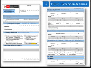 (Sello y Firma)
                                                                                                                                   3              FUHU – Recepción de Obras
                                                                                                                                                                                                                                             FUHU -Recepción de Obras (PAG. 2 de 4)

                                                                                                                                       2. DEL PROPIETARIO ó SOLICITANTE:               (Según art. 8º de la Ley Nº 29090)
   FORMULARIO ÚNICO DE                                   Municipalidad de:
                                                                                                                                         2.1 PERSONA NATURAL:              (Datos de condóminos deben consignarse en el Formulario Único / Anexo A - Ley 29090)
 HABILITACIÓN URBANA - FUHU                              Nº de Expediente:
     RECEPCIÓN DE OBRAS
                                                                                                                                                 Apellido Paterno                        Apellido Materno                                           Nombres

                                                         Llenar con letra de imprenta y marcar con X lo que corresponda
                                                                                                                                                      DNI / CE
1. SOLICITUD DE RECEPCIÓN DE OBRAS:
                                                                                                                                         Dom icilio

  1.1 TIPO DE TRÁMITE:
                                                                                                                                                 Departamento                                Provincia                                              Distrito
      RECEPCIÓN DE OBRAS DE HABILITACIÓN URBANA                             RECEPCIÓN DE SUBDIVISIÓN DE LOTES CON OBRAS

      OTRO:
                                                                                                                                            Urbanización /A.H. / Otro      Mz    Lote Sub Lote                       Av / Jr. / Calle / Pasaje                    Nº       Int.
                                                                                                                                         Estado Civil
  1.2 DE LA LICENCIA DE HABILITACIÓN URBANA:                      REVISOR URBANO                    COMISIÓN TÉCNICA                     Soltero(a)                 Casado(a)                               Viudo(a)                                  Divorciado(a)

  RESOLUCIÓN DE LICENCIA DE HABILITACIÓN Nº:                                                                                             Del(la) Cónyuge

  DENOMINACIÓN :
                                                                                                                                                 Apellido Paterno                        Apellido Materno                                           Nombres


  PLANOS APROBADOS Nº:                                                                                                                                DNI / CE

                                                                                                                                         2.2 PERSONA JURÍDICA:             (Datos de condóminos deben consignarse en el Formulario Único / Anexo B - Ley 29090)


  1.3 DOCUMENTOS QUE SE ADJUNTAN:                  (Marcar con X en el casillero que corresponda)
                                                                                                                                                                    Razón Social o Denominación                                                                RUC
      RECEPCIÓN DE OBRAS:
                                                                                                                                         Domicilio
      Copia Literal de Dominio emitida por el Registro de Predios                 Documento que acredite derecho a habilitar

      Conformidad de Obras de entidades prestadoras de Servicio                   Vigencia de Poder emitida por Registro de                      Departamento                                Provincia                                              Distrito
      Agua ( ), Alcantarillado ( ) y Energía Eléctrica ( )                        Personas Jurídicas
      Copia legalizada de las minutas que acrediten transferencia                 Comprobante de pago de la redención
                                                                                                                                            Urbanización /A.H. / Otro      Mz    Lote Sub Lote                       Av / Jr. / Calle / Pasaje                    Nº       Int.
      de áreas de aportes a las entidades receptoras                              en dinero del déficit de aportes
      Con Modificaciones al Proyecto:                                                                                                    2.3 REPRESENTANTE LEGAL O APODERADO:                             PERSONA NATURAL                        PERSONA JURÍDICA

      Plano de replanteo de Trazado y Lotización                                  Plano de replanteo Ornamentación de Parques

      Memoria Descriptiva de la habilitación urbana replanteada                   Boleta de Habilidad de Profesionales                           Apellido Paterno                        Apellido Materno                                           Nombres


  VERIFICACIÓN DEL CUMPLIMIENTO DE LOS REQUISITOS:                                                                                                    DNI / CE
                                                                                                                                         Domicilio


                                                                                                                                                 Departamento                                Provincia                                              Distrito


                                                                                                                                            Urbanización /A.H. / Otro      Mz    Lote Sub Lote                       Av / Jr. / Calle / Pasaje                    Nº       Int.
                                                                                                                                         Poder inscrito en:                                                        o en:
                                                                                                                                                                 Asiento     Fojas       Tomo                                          Ficha           Partida Electrónica
                                                                                                                                         Registro de Mandatos                        Registro Mercantil                     Oficina Registral de:


                                                                                                                                       3. DEL TERRENO:

                                                                                                                                         3.1 UBICACIÓN:
  Fecha:                                                                    Sello y Firma del Funcionario Municipal que verifica


                                                                                                                                                 Departamento                                Provincia                                              Distrito


                                                                                                                                                                                  Fundo / Otros                                                     Parcela            Sub Lote
 