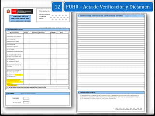 12                         FUHU – Acta de Verificación y Dictamen
                                                                Municipalidad de:

                                                                                                                                                                                                             ACTA DE VERIFICACIÓN Y DICTÁMEN - FUHU
                                                                Nº de Expediente:
                                                                                                                                  3. OBSERVACIONES, CONSTANCIAS Y/O JUSTIFICACIÓN DEL DICTÁMEN:                     (Cuando sea necesario)
            FORMULARIO ÚNICO DE                                 Nº de Acta      :
          HABILITACIÓN URBANA - FUHU                            Fecha                   :
         ACTA DE VERIFICACIÓN Y DICTÁMEN




                                                                Llenar con letra de imprenta y marcar con X lo que corresponda

1. DELEGADOS ASISTENTES:

       Representantes             Fecha              Apellidos y Nom bres                   CAP/CIP            Firm a

 PRESIDENTE DE LA COMISIÓN


 DEL COLEGIO DE
 ARQUITECTOS DEL PERÚ


 DEL COLEGIO DE
 INGENIEROS DEL PERÚ


 DE LA CÁMARA
 PERUANA DE LA CONSTRUCCIÓN


 DE LA EMPRESA DE SERVICIO
 DE AGUA Y ALCANTARILLADO


 DE LA EMPRESA
 DE ENERGÍA ELÉCTRICA


 DEL INSTITUTO NACIONAL DE
 CULTURA *


 DEL INSTITUTO NACIONAL DE
 RECURSOS NATURALES *


 DEL INSTITUTO NACIONAL DE
 DE DEFENSA CIVIL *


 DEL CUERPO GENERAL DE
 BOMBEROS VOLUNTARIOS DEL
 PERU*
 * Solo emitiran opinión

 Nº DE REPRESENTANTES ASISTENTES A LA REUNIÓN DE VERIFICACIÓN :



                                                                                                                                  4. CERTIFICACIÓN DE ACTA:
2. DICTÁMEN :              (Marcar con X lo que corresponda)

                                                                                                                                    EL PRESIDENTE DE LA COMISIÓN TÉCNICA CERTIFICA QUE EL CONTENIDO DE ESTA ACTA REFLEJA LA REALIDAD DE LO
                                                                                                                                    OCURRIDO EN LA SESIÓN, REQUIRIENDO SE INCLUYA LA PRESENTE EN EL LIBRO DE ACTAS. LOS DELEGADOS FIRMAN EL
              CONFORME                                                                                                              ACTA DEBIDAMENTE LLENADA, LUEGO DE SU LECTURA Y APROBACIÓN.



              NO CONFORME




                                                                                                                                                                                                Firma y sello del Presidente de la Comisión Técnica
 