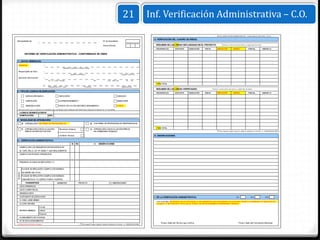 21                      Inf. Verificación Administrativa – C.O.
                                                                                                                                                                                                                                            INF.DE VERIFICACIÓN ADMINISTRATIVA - Conformidad de Obra (PAG. 2 de 2)

                                                                                                                                                                         5. VERIFICACIÓN DEL CUADRO DE ÁREAS:
Municipalidad de:                                                                                                    Nº de Expediente:

                                                                                                                     Fecha Informe:                                       RESUMEN DE LAS ÁREAS DECLARADAS EN EL PROYECTO:                         (Sumar y restar áreas por pisos y según tipo de obra)

                                                                                                                                                                          PISOS/NIVELES        EXISTENTE       DEMOLICIÓN     NUEVA         AMPLIACIÓN            REMOD.              PARCIAL             OBSERV.(*)


              INFORME DE VERIFICACIÓN ADMINISTRATIVA - CONFORMIDAD DE OBRA


1.- DATOS GENERALES:
 Solicitante                           :
                                                                 Apellidos y Nombres ó Razón Social

 Responsable de Obra                   :
                                                                          Apellidos y Nombres                                                  Registro CAP/CIP

 Ubicación del proyecto                :
                                           Av / Jr. / Calle / Pasaje                                      Mz                Lote Sub Lote             Nº   Int.

                                                                                                                                                                          Á REA TOTAL
                                           Urbanización /A.H. / Otro                        Provincia                                          Departamento
                                                                                                                                                                          RESUMEN DE LAS ÁREAS VERIFICADAS:                           (Sumar y restar áreas por pisos y según tipo de obra)
2.- TIPO DE LICENCIA DE EDIFICACIÓN:
                                                                                                                                                                          PISOS/NIVELES        EXISTENTE       DEMOLICIÓN     NUEVA         AMPLIACIÓN            REMOD.              PARCIAL             OBSERV.(*)

              EDIFICACIÓN NUEVA                            REFACCIÓN *                                                                   CERCADO

              AMPLIACIÓN                                  ACONDICIONAMIENTO *                                                            DEMOLICIÓN

              REMODELACIÓN                                PUESTA EN VALOR HISTORICO MONUMENTAL                                           OTROS

* Sólo para obras que se ejecuten en inmuebles que constituyan parte integrante del Patrimonio Cultural de la Nación Art. 9º Ley 29090

     LICENCIA DE EDIFICACIÓN Nº:
     ZONIFICACIÓN:               USO:

3- MODALIDAD DE APROBACIÓN:
          A   APROBACIÓN CON FIRMA DE PROFESIONALES                                                   B   CON FIRMA DE PROFESIONALES RESPONSABLES

                                                                                                                                                                          Á REA TOTAL
          C   APROBACIÓN CON EVALUACIÓN                    Revisores Urbanos                          D   APROBACIÓN CON EVALUACIÓN PREVIA
              PREVIA DE PROYECTOS POR                                                                     DE COMISIONES TÉCNICAS                                                                                                            (*) De requerir mayor espacio, deberá continuar en el item:   6.- OBSERVACIONES

                                                           Comisión Técnica                                                                                              6. OBSERVACIONES

4.- VERIFICACIÓN ADMINISTRATIVA:
                                                                           SI    NO                       (*)   OBSERVACIONES
     CUMPLE CON LOS REQUISITOS ESTABLECIDOS EN
     EL TUPA, EN LA LEY Nº 29090 Y SUS REGLAMENTOS
     CUMPLE CON PLANOS APROBADOS



     PRESENTA PLANOS DE REPLANTEO (1)


          PLANOS DE REPLANTEO CUMPLE CON NORMAS
          DE DISEÑO DEL R.N.E.
 PLANOS




          PLANOS DE REPLANTEO CUMPLE CON NORMAS
          URBANÍSTICAS Y/O EDIFICATORIAS VIGENTES
              PARÁMETROS                                NORMATIVO                   PROYECTO                                  (*)   OBSERVACIONES

     USOS PERMITIDOS
     USOS COMPATIBLES
     DENSIDAD NETA
     COEFICIENTE DE EDIFICACIÓN                                                                                                                                          7. DE LA VERIFICACIÓN ADMINISTRATIVA:                                                        DÍA                MES                 AÑO
     % ÁREA LIBRE MÍNIMO
                                                                                                                                                                           Los suscritos declaramos que la información y documentación que presentamos se presumen ciertas y verdaderas, en aplicación del
     ALTURA MÁXIMA                                                                                                                                                         numeral 1.7 del Artículo IV de la Ley N° 27444, Ley del Procedimiento Administrativo General.
                               Frontal
     RETIROS MÍNIMOS           Lateral
                               Posterior
     ALINEAMIENTO DE FACHADA
     Nº DE ESTACIONAMIENTOS
                                                                                                                                                                               Firma y Sello del Técnico que verifica                                                    Firma y Sello del Funcionario Municipal
(1) Diferenciado del plano original.                                                  (*) De requerir mayor espacio, deberá continuar en el item:   6.- OBSERVACIONES
 