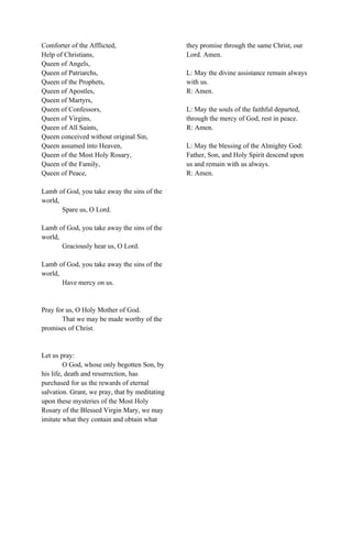 Our Lady of the Most Holy Rosary Prayers | PDF