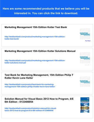 Test Bank for Marketing Management 15th Edition by Kotler | PDF