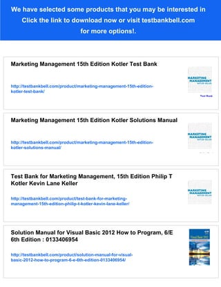 Test Bank for Marketing Management 15th Edition by Kotler | PDF