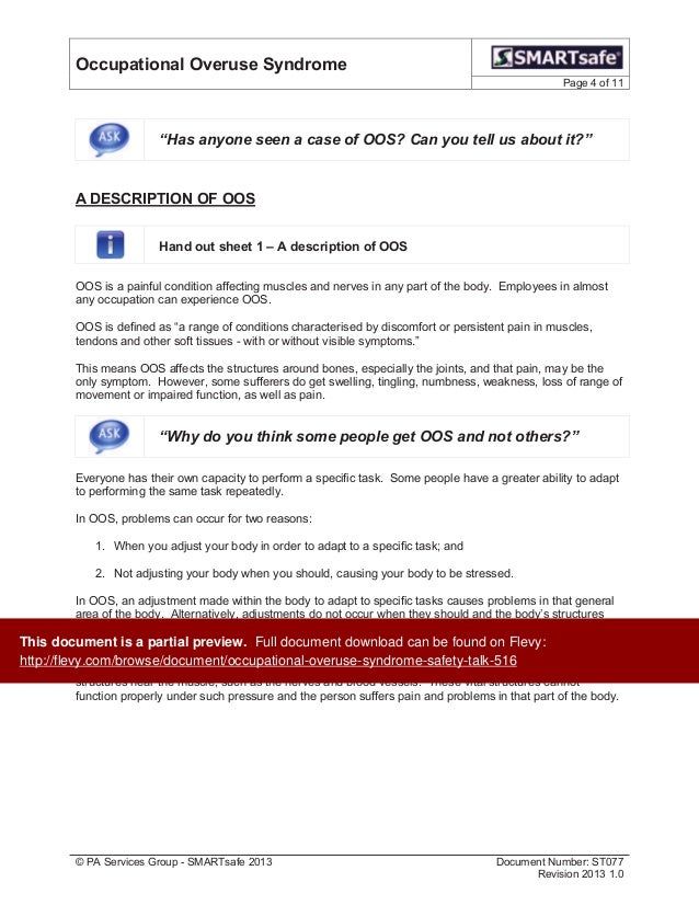 Occupational Overuse Syndrome Safety Talk