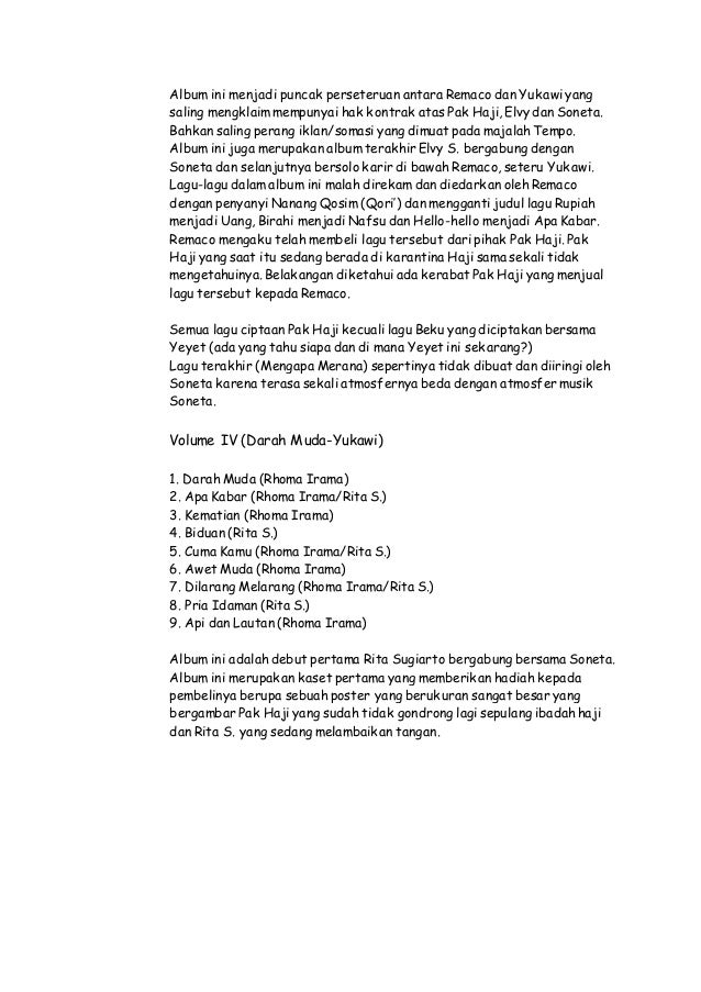 Daftar Lagu Lengkap Rhoma Irama (Album, STF, Lain2)