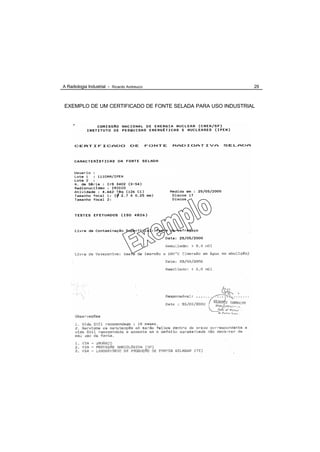 A Radiologia Industrial - Ricardo Andreucci                 29



EXEMPLO DE UM CERTIFICADO DE FONTE SELADA PARA USO INDUSTRIAL
 