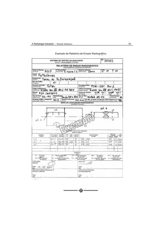 A Radiologia Industrial - Ricardo Andreucci                           91



                        Exemplo de Relatório de Ensaio Radiográfico
 