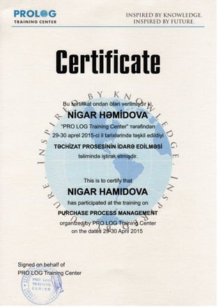 Certificate - Purchase Process Management
