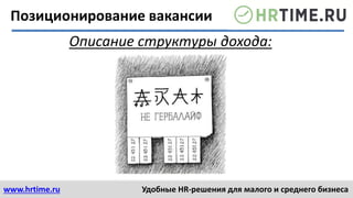 www.hrtime.ru Удобные HR-решения для малого и среднего бизнеса
Описание структуры дохода:
Позиционирование вакансии
 
