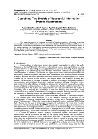 Combining Two Models of Successful Information System Measurement | PDF