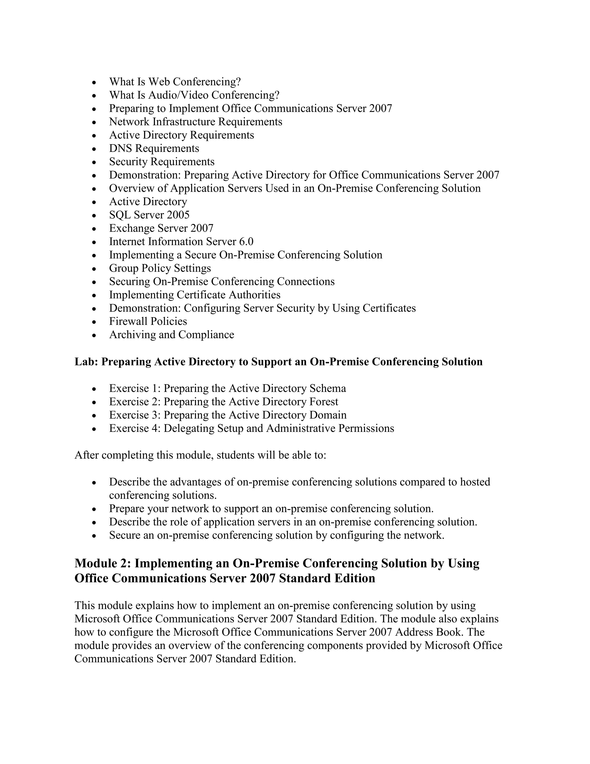5178 implementing and maintaining audio visual conferencing and web conferencing using microsoft office communications server 2007