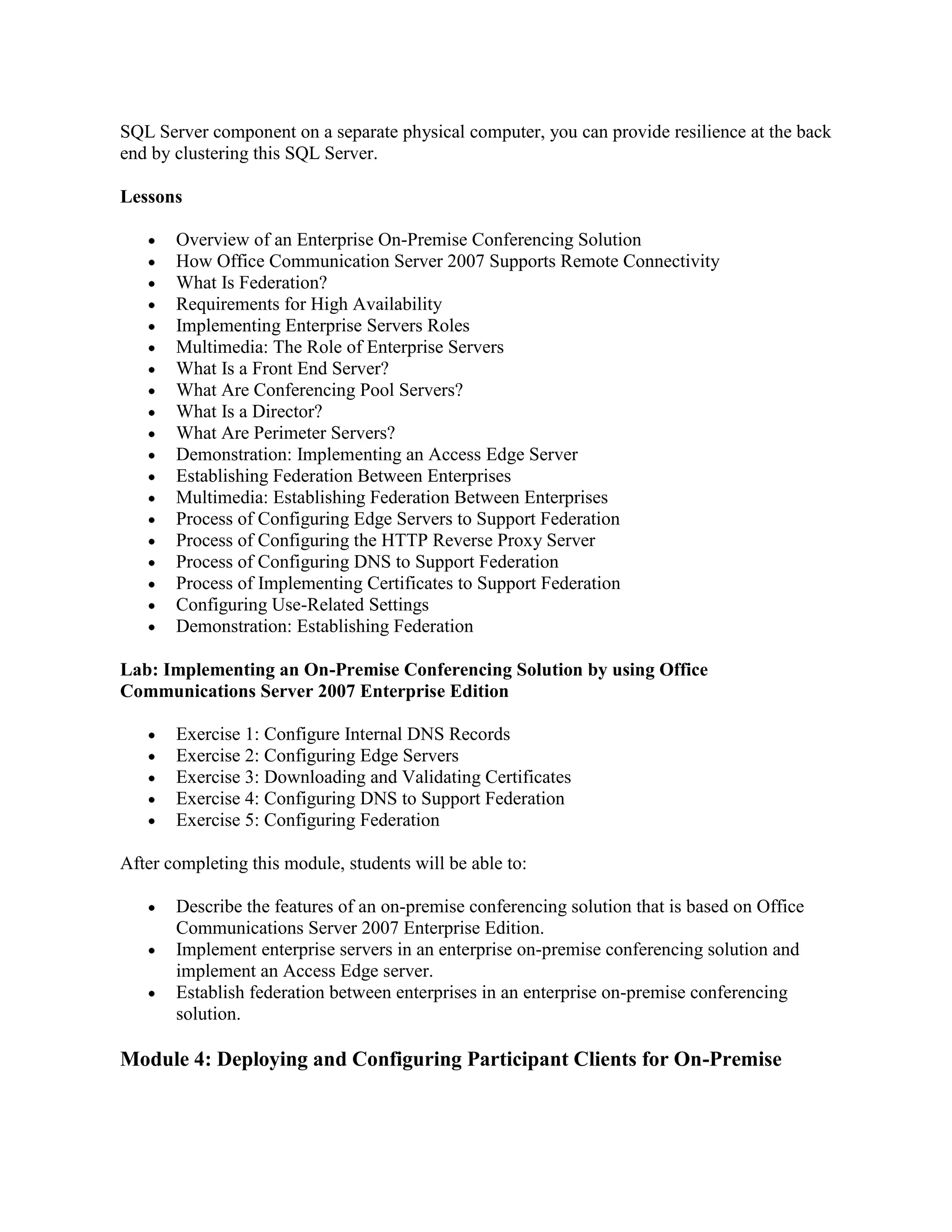 5178 implementing and maintaining audio visual conferencing and web conferencing using microsoft office communications server 2007