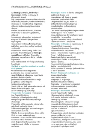 FINANSIJSKO TRZISTE, OKRUZENJE I NOVAC | DOC