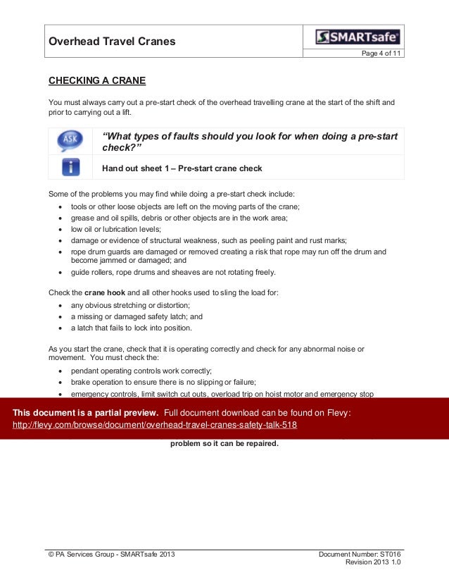Overhead Travel Cranes Safety Talk