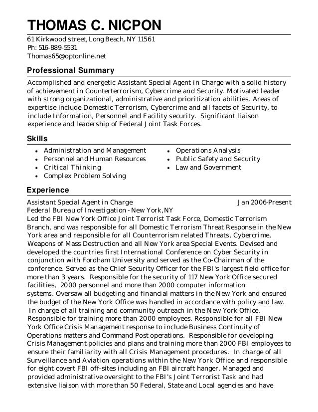resume 1 3 fbi special agent resume