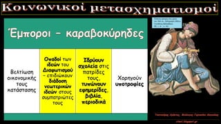 Βελτίωση
οικονομικής
τους
κατάστασης
Οπαδοί των
ιδεών του
Διαφωτισμού
– επιδιώκουν
διάδοση
νεωτερικών
ιδεών στους
συμπατριώτες
τους
Ιδρύουν
σχολεία στις
πατρίδες
τους,
τυπώνουν
εφημερίδες,
βιβλία,
περιοδικά
Χορηγούν
υποτροφίες
 
