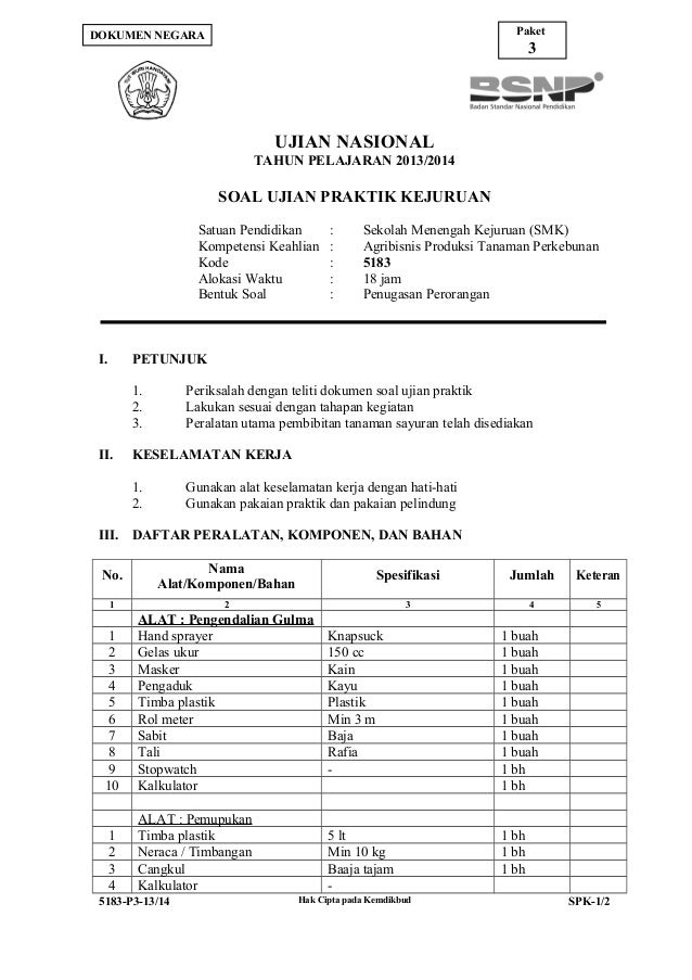 Soal Ujian Praktek Agribisnis Tanaman Pangan Dan