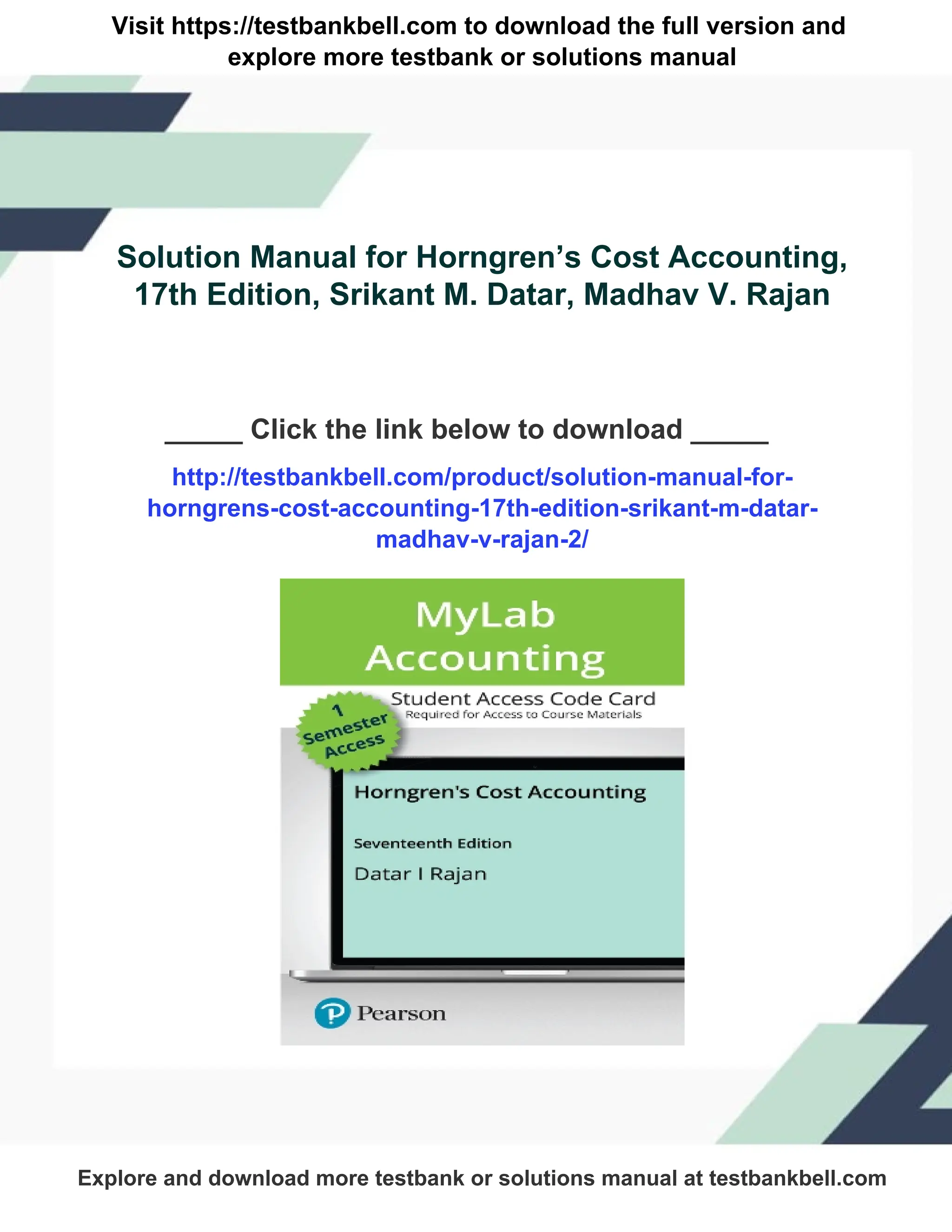 Solution Manual for Horngren's Cost Accounting, 17th Edition