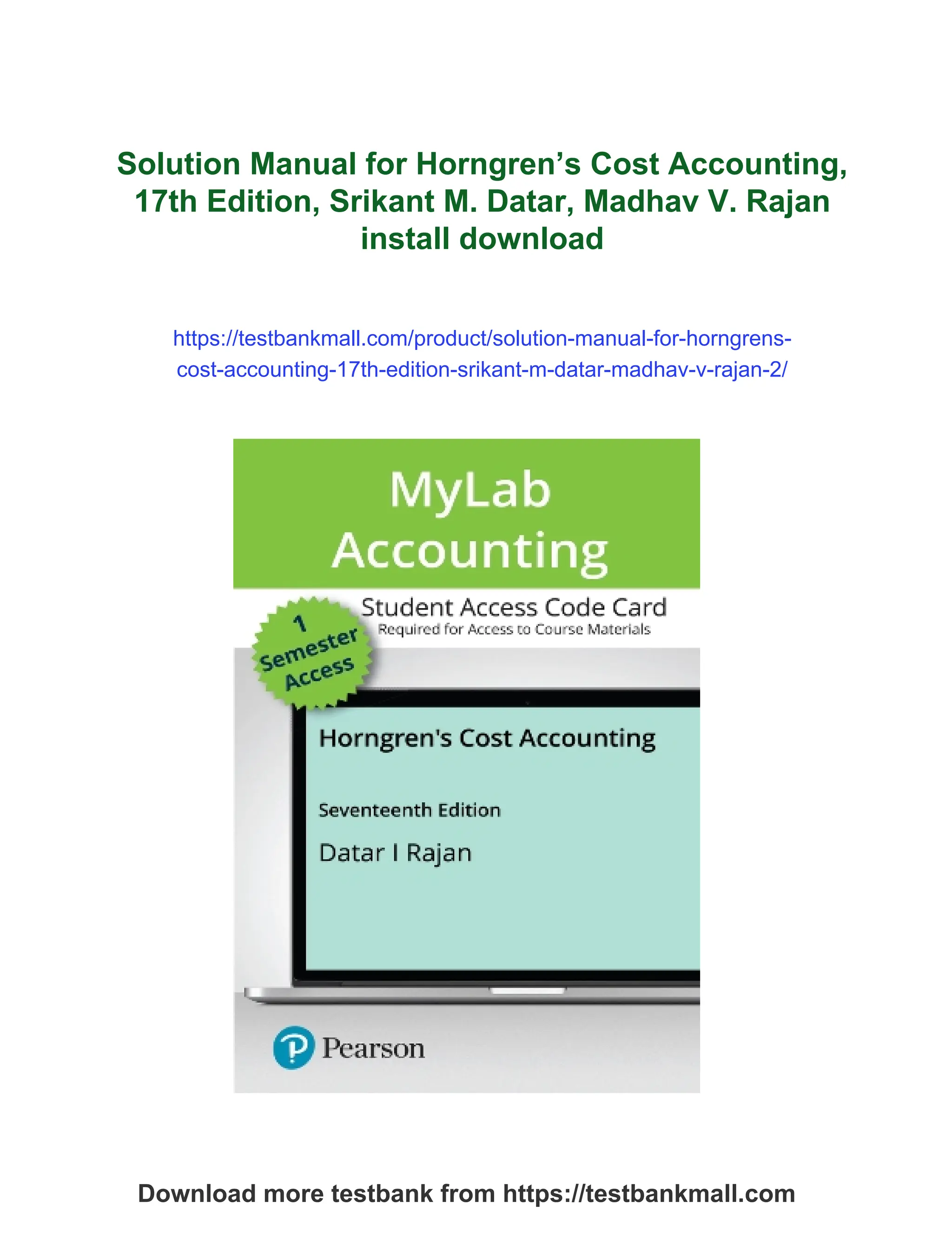 Solution Manual for Horngren's Cost Accounting, 17th Edition