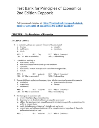 Test Bank for Principles of Economics 2nd Edition Coppock | PDF