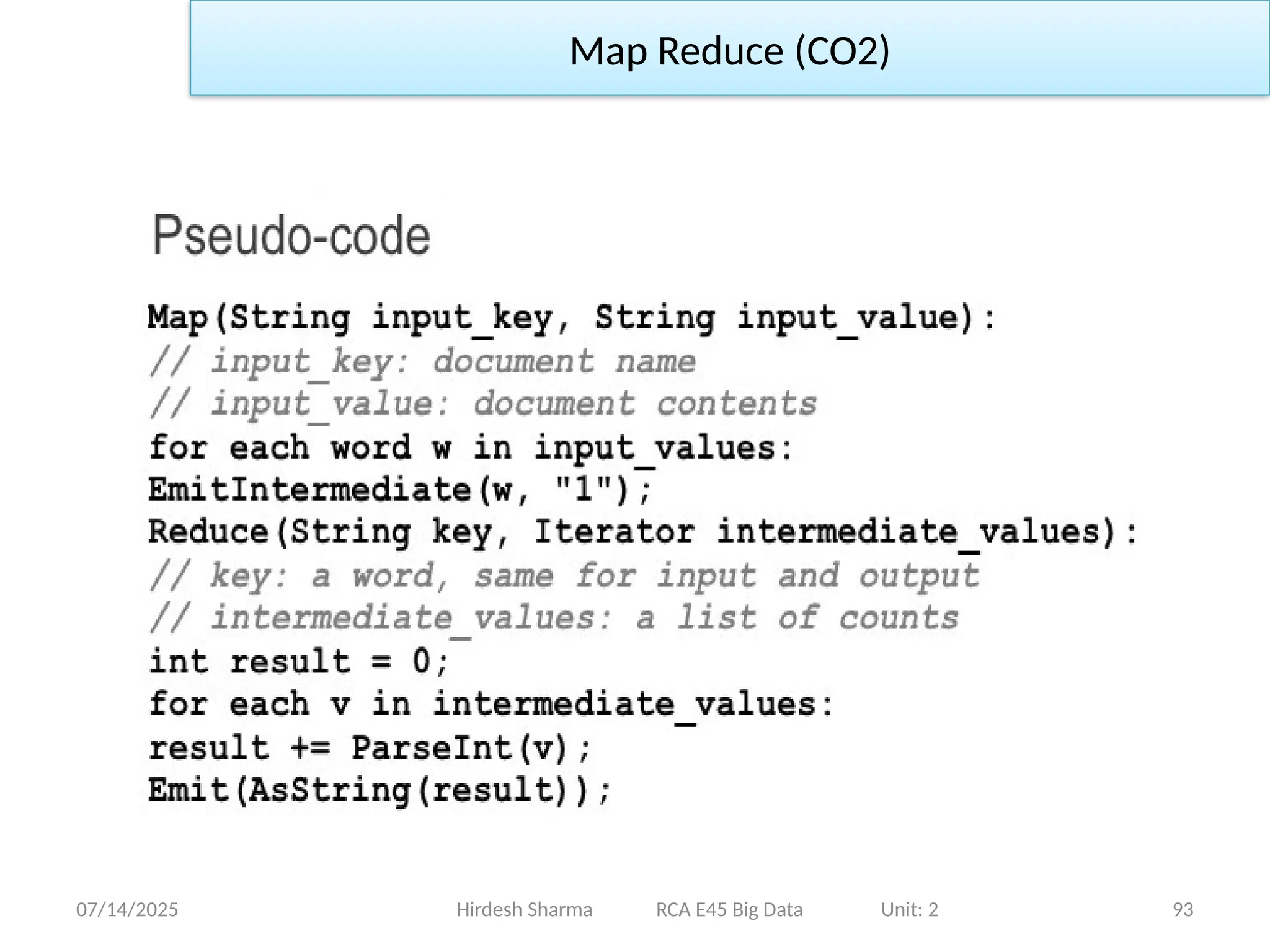 07/14/2025 93
Hirdesh Sharma RCA E45 Big Data Unit: 2
Map Reduce (CO2)
 