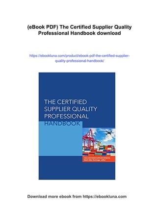 (eBook PDF) The Certified Supplier Quality Professional Handbook | PDF
