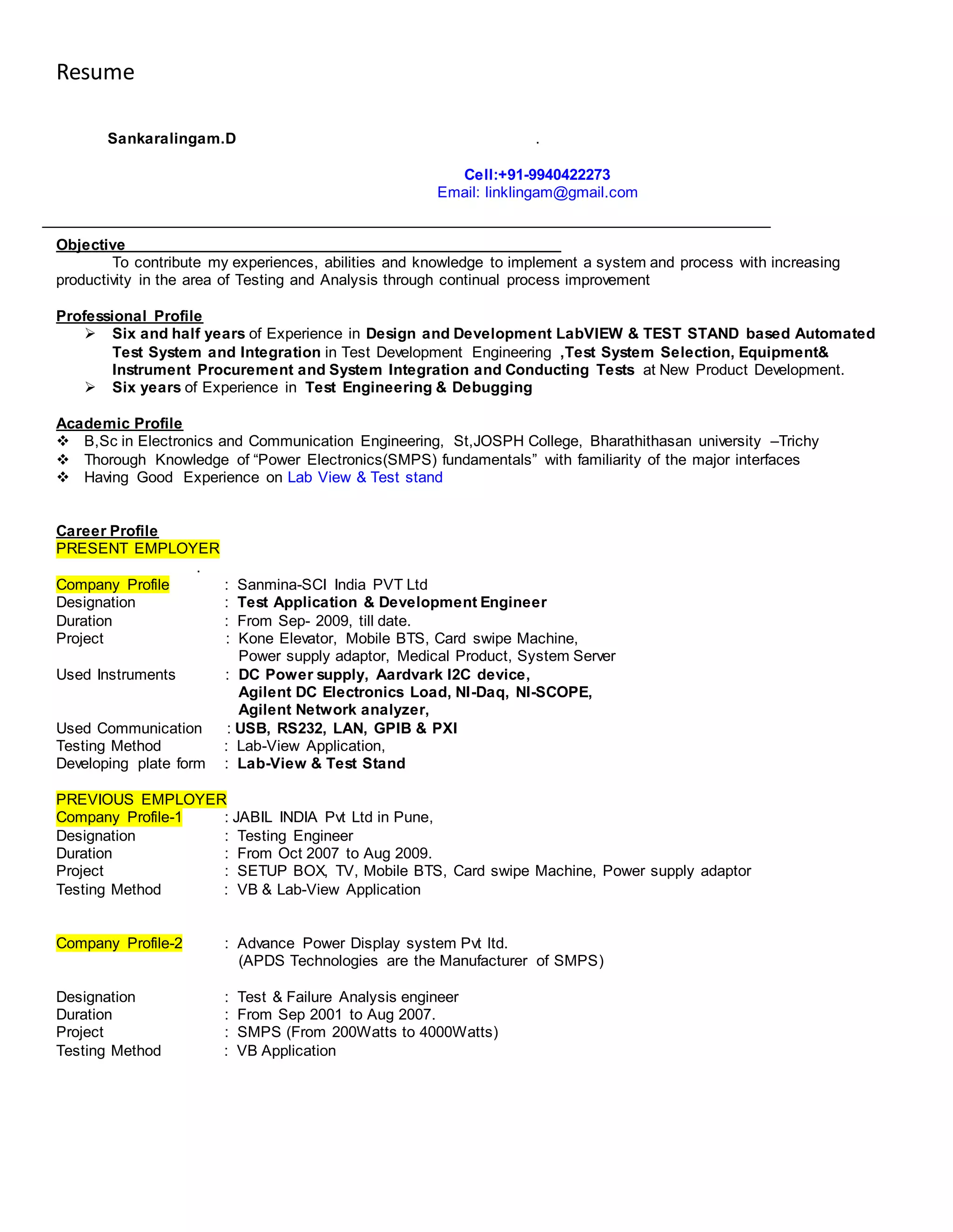 Labview & Test stand Development Engineer | PDF