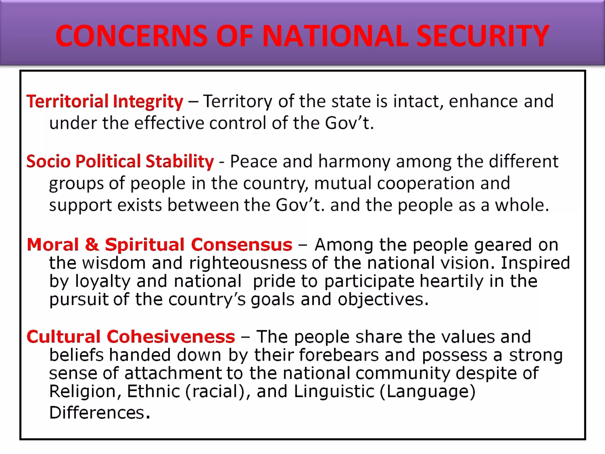 CONCERNS OF NATIONAL SECURITY
 