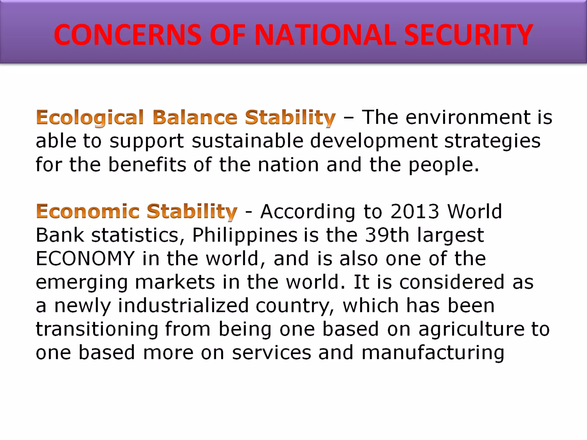 CONCERNS OF NATIONAL SECURITY
 