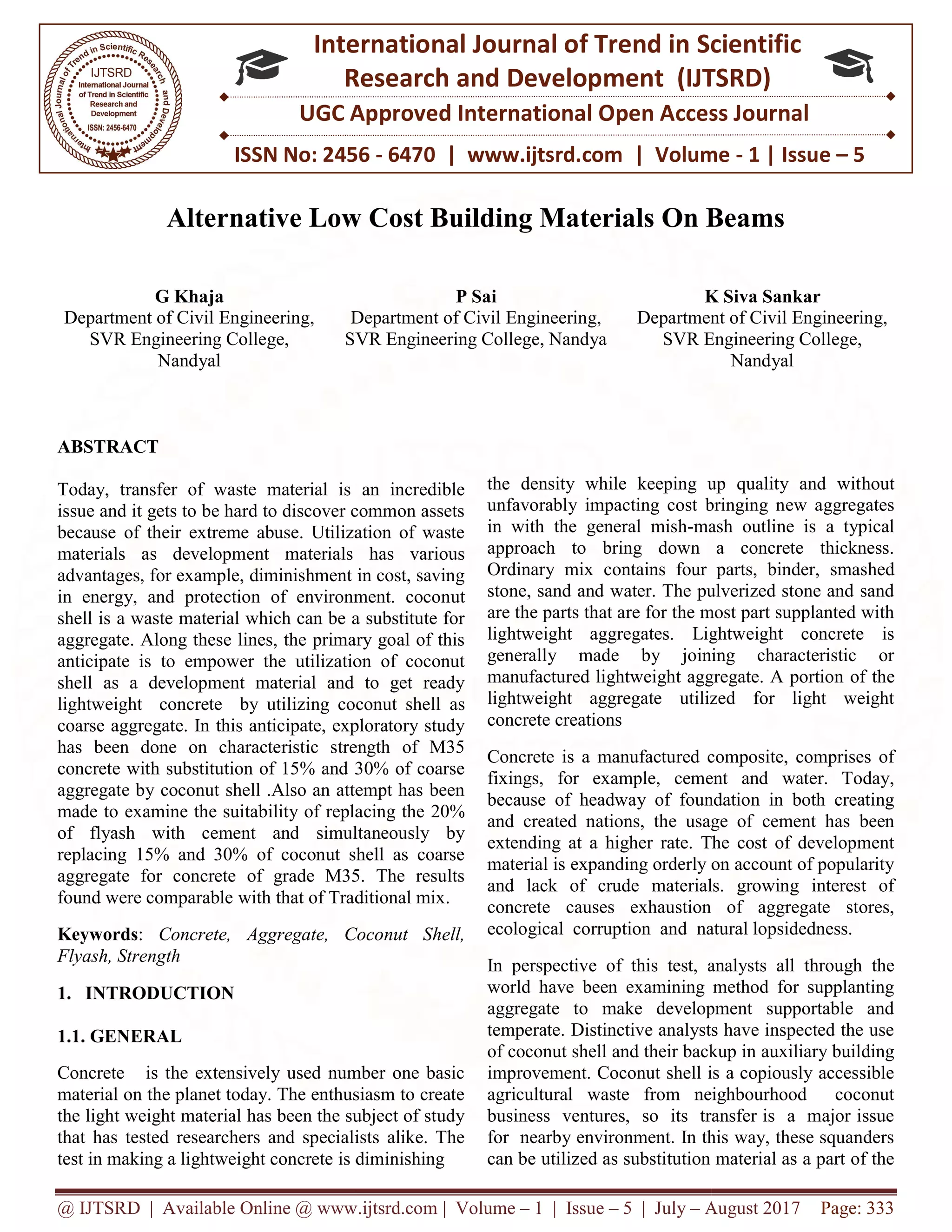 Alternative Low Cost Building Materials on Beams PDF