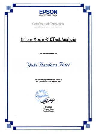 FMEA Certificate
