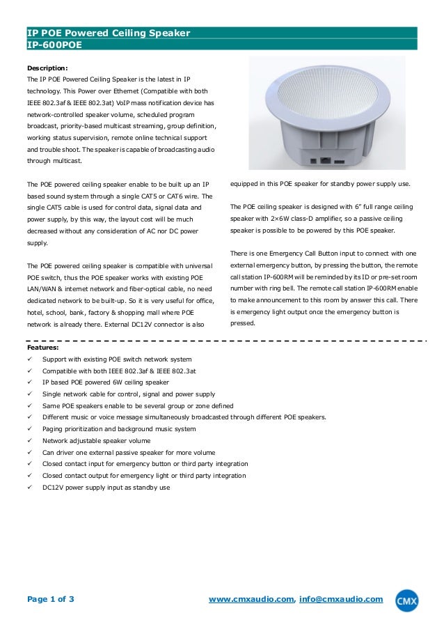 Ip 600poe Ip Voip Poe Ceiling Speaker